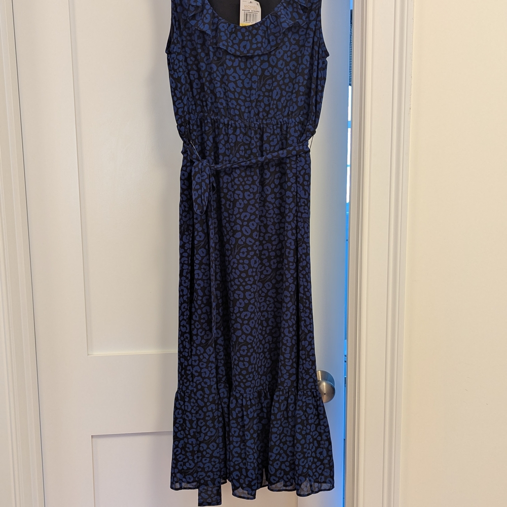 Blue & Black Animal Print Sleeveless Dress